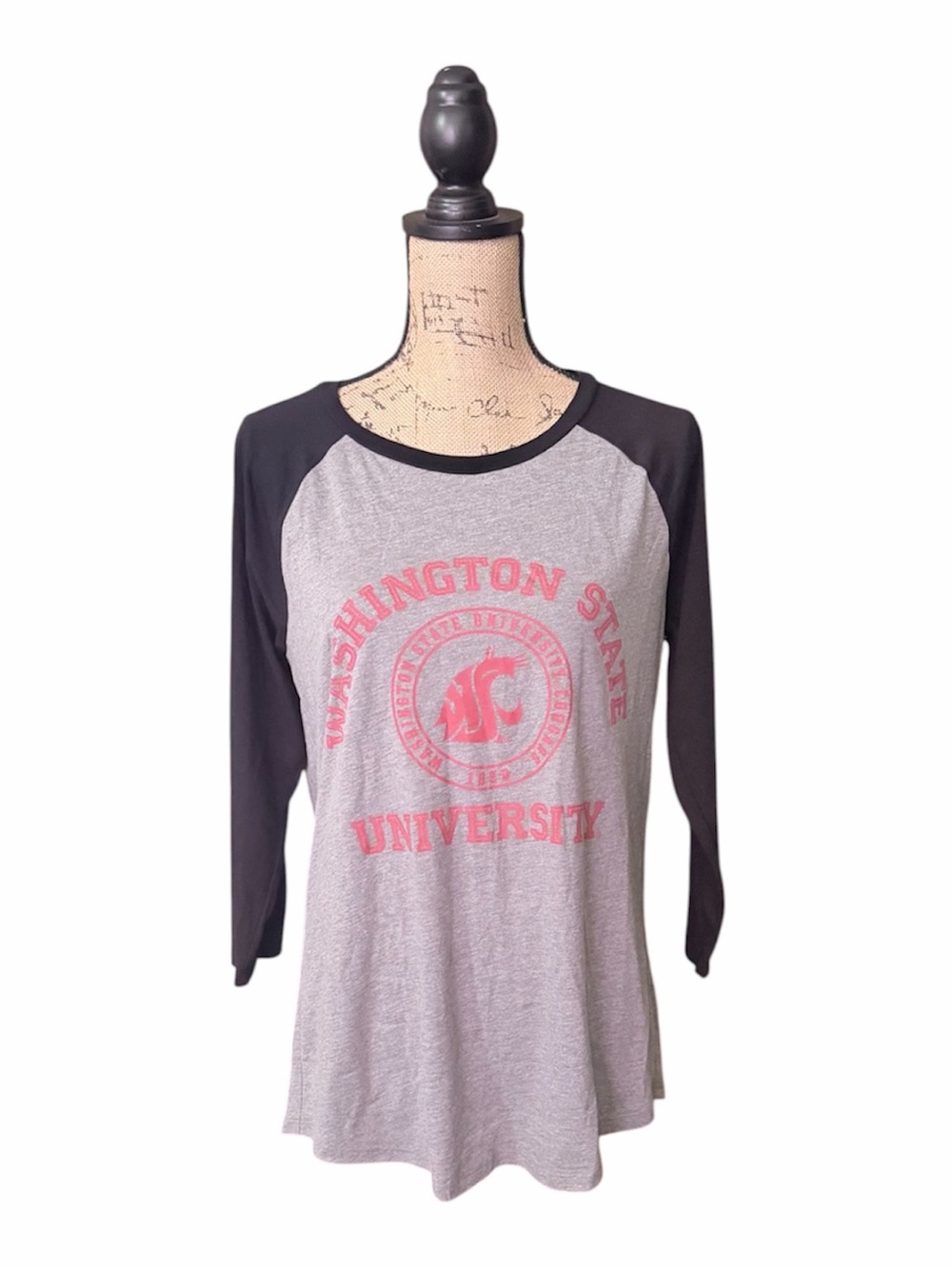 Victoria's Secret Gray & Black Raglan Tee with Pink Logo Washington State